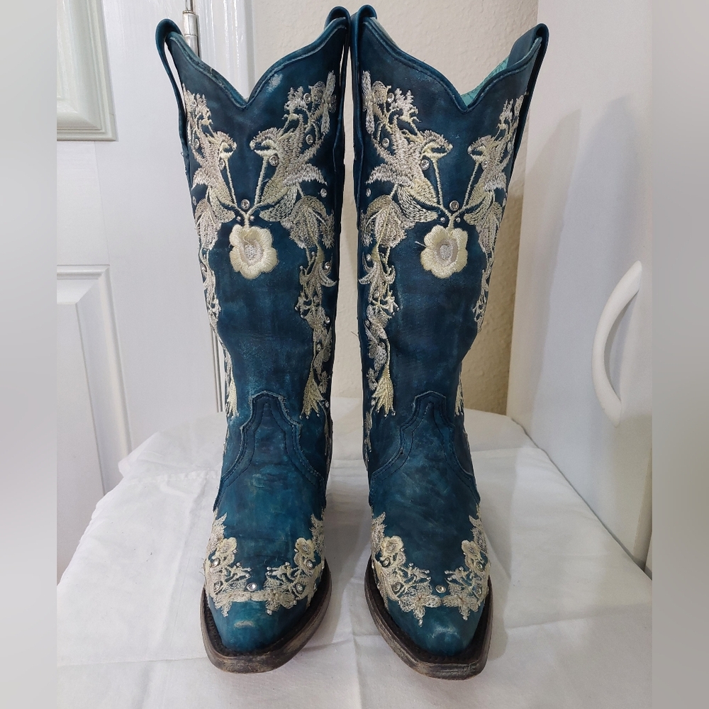 Corral A4361 Women's Navy Floral Embroidered Cowgirl Boots Size 5 - Picture 7 of 16